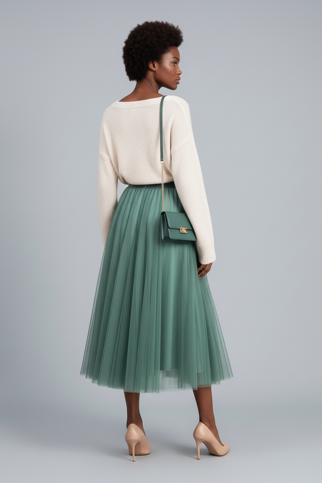 Jupe Patineuse Tulle Verte Élégante