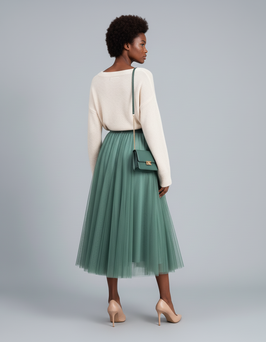 Jupe Patineuse Tulle Verte Élégante