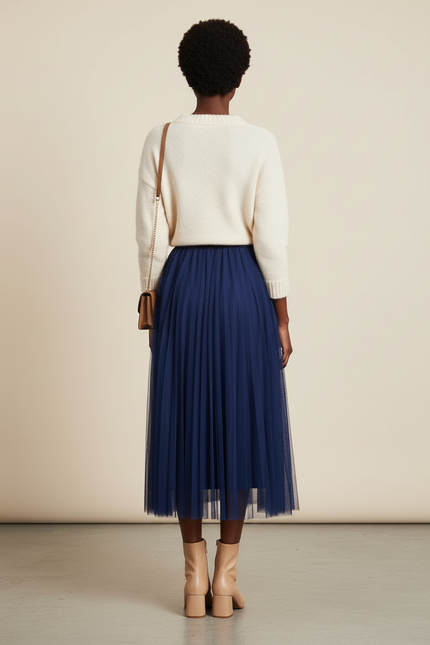 Jupe Patineuse Bleue Marine Tulle Élégante