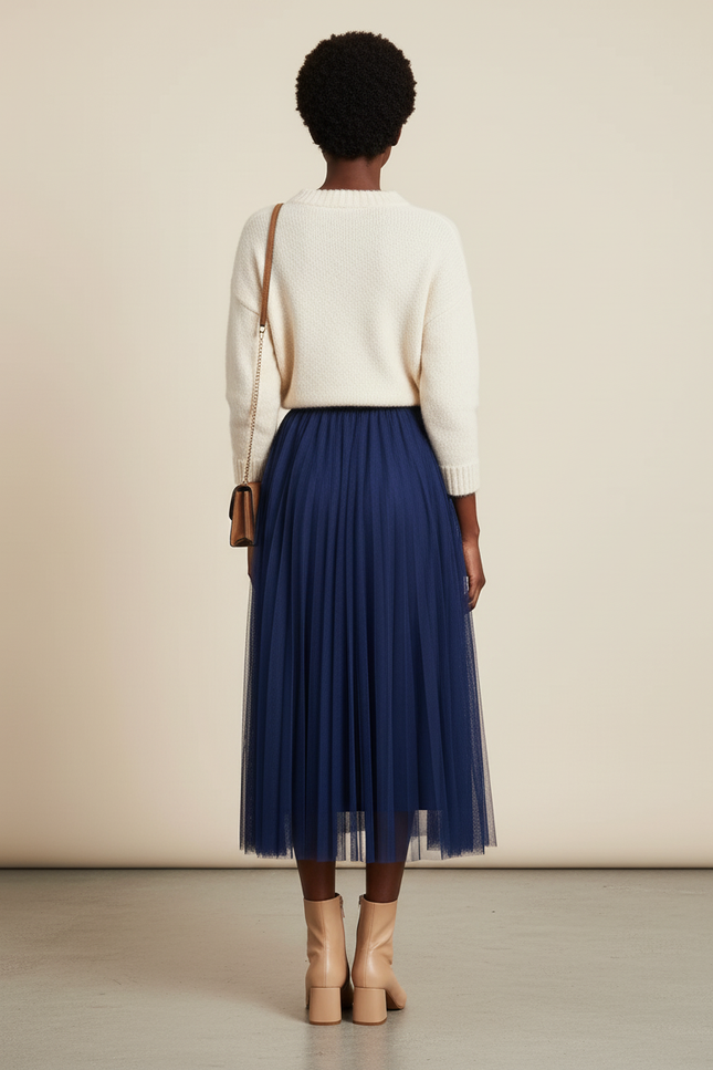Jupe Patineuse Bleue Marine Tulle Élégante