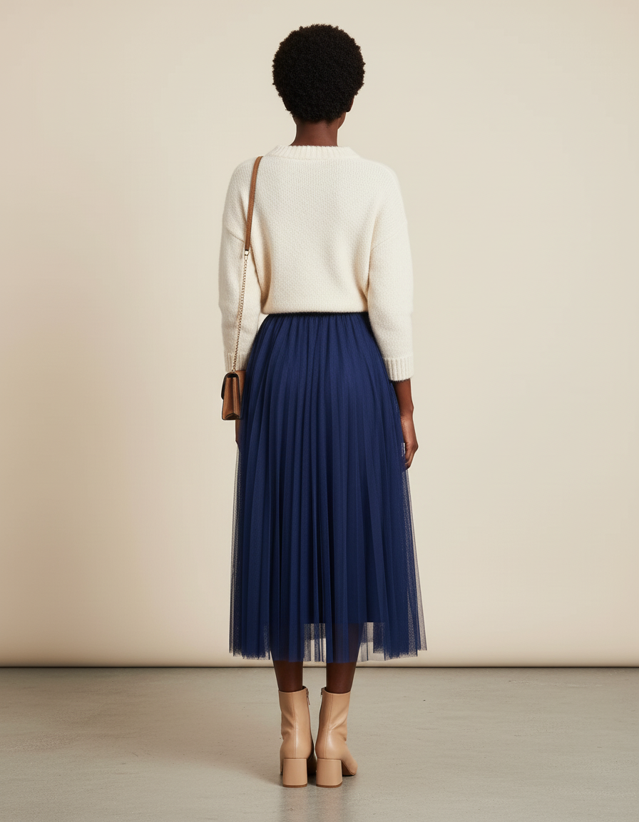 Jupe Patineuse Bleue Marine Tulle Élégante