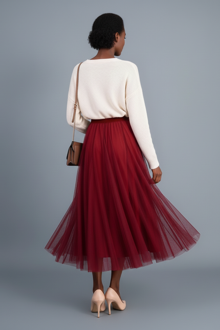 Jupe Patineuse Rouge Tulle Fluide