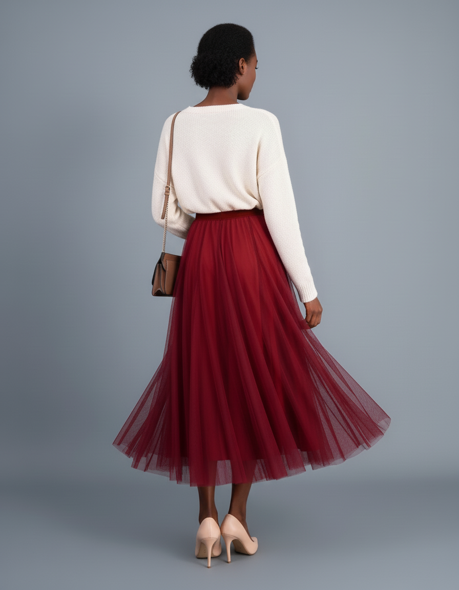 Jupe Patineuse Rouge Tulle Fluide