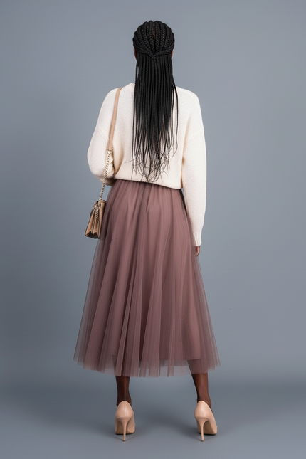 Jupe Patineuse Tulle Rose Poudré Élégante