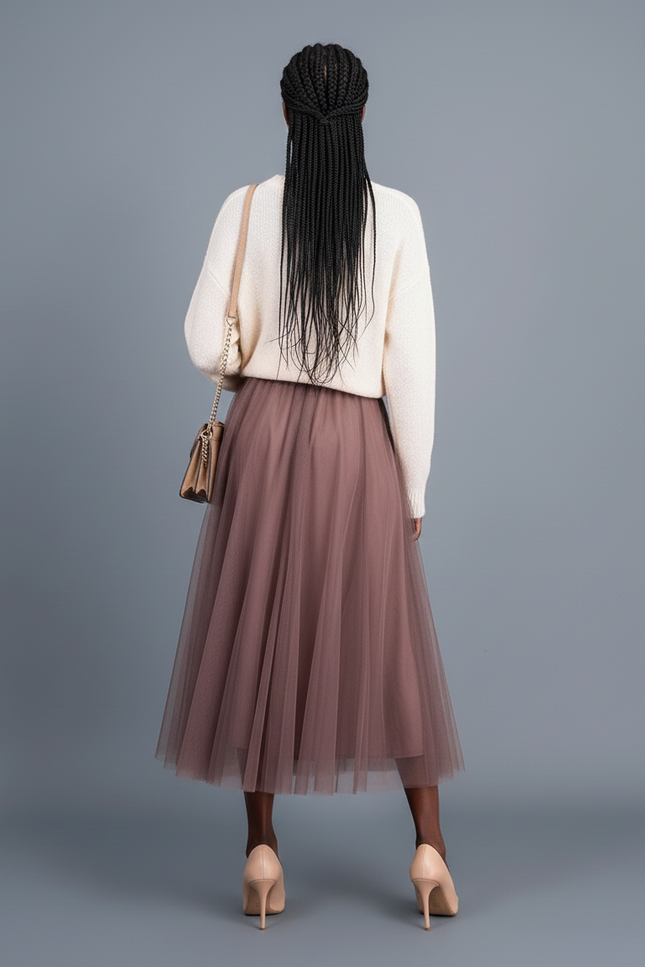 Jupe Patineuse Tulle Rose Poudré Élégante