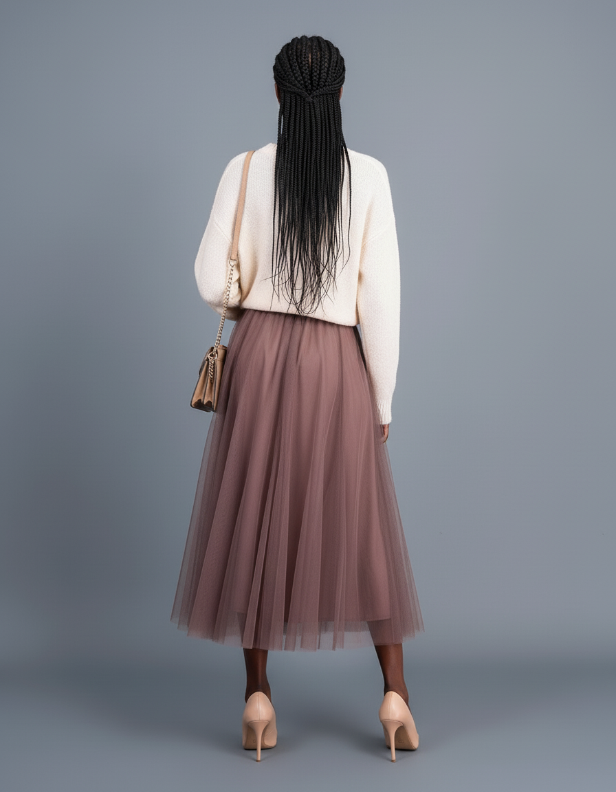 Jupe Patineuse Tulle Rose Poudré Élégante