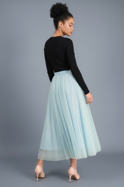 Jupe Patineuse Tulle Plissée Bleu Ciel
