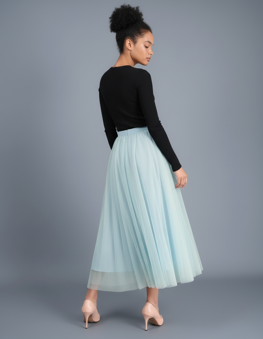 Jupe Patineuse Tulle Plissée Bleu Ciel