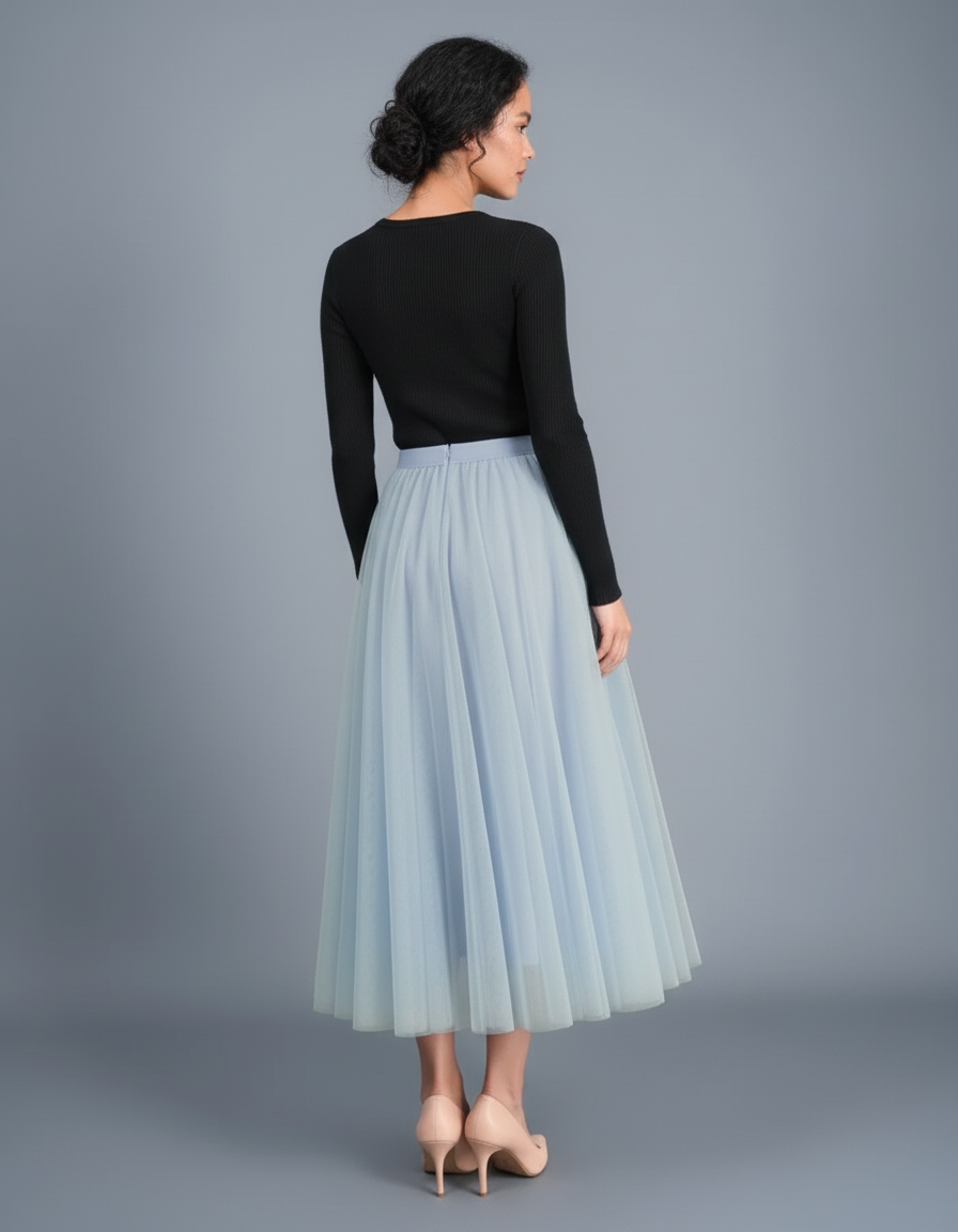 Jupe Patineuse Bleu Ciel Tulle Élégante