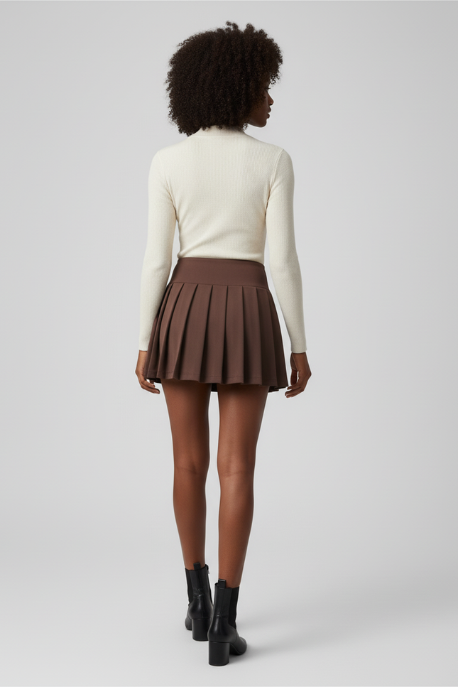Jupe Patineuse Marron Plissée Décontractée
