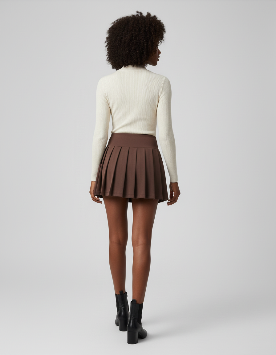 Jupe Patineuse Marron Plissée Décontractée