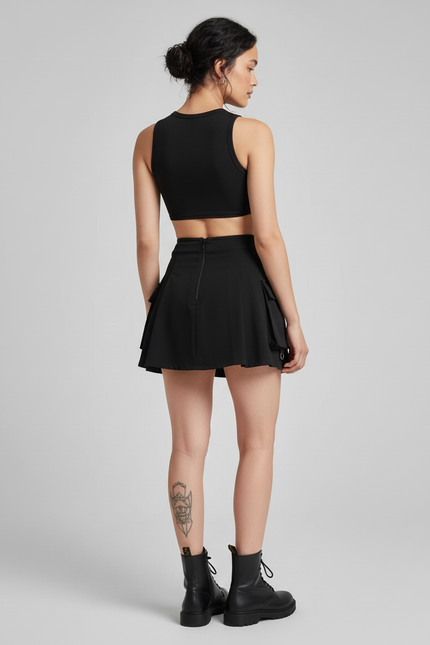 Jupe Patineuse Noire Utilitaire Décontractée