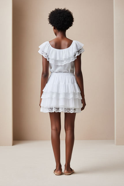 Jupe Patineuse Blanche À Volants Chic