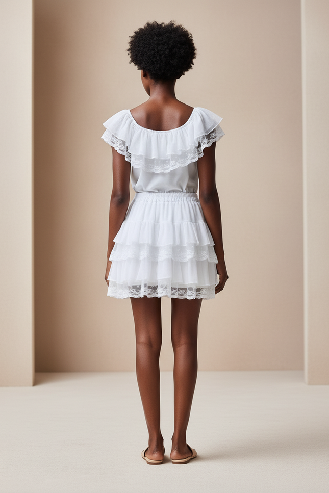 Jupe Patineuse Blanche À Volants Chic