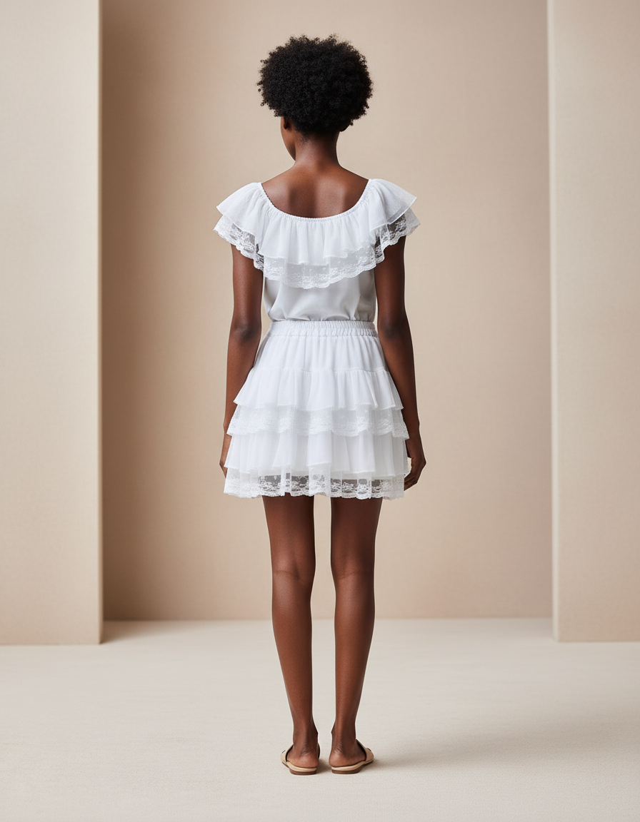 Jupe Patineuse Blanche À Volants Chic