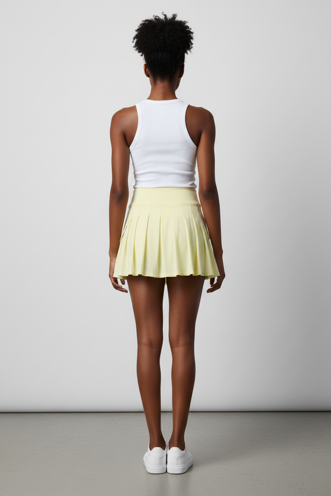 Jupe Patineuse Jaune Pâle Plissée Sport