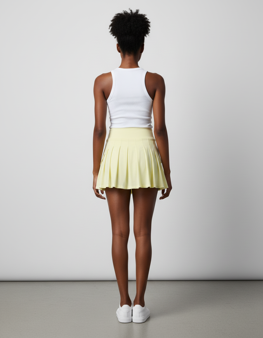 Jupe Patineuse Jaune Pâle Plissée Sport