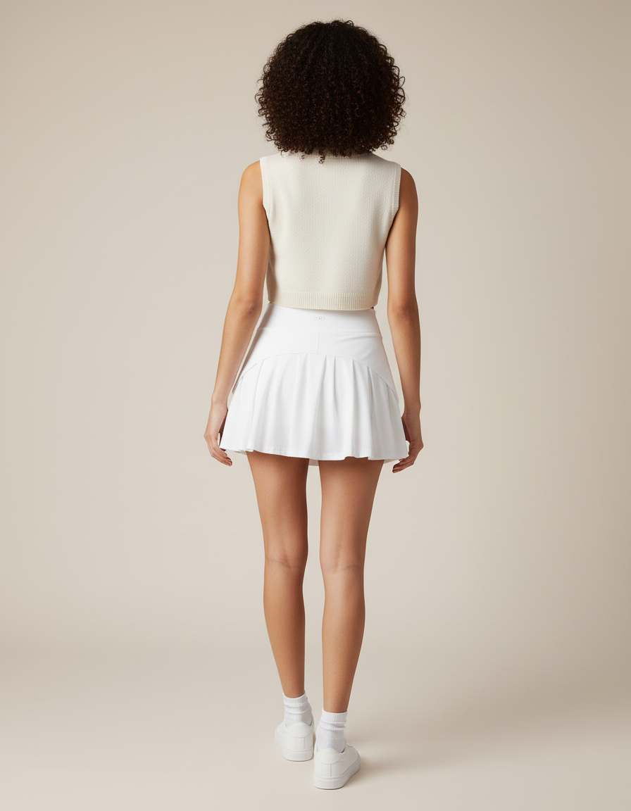Jupe Patineuse Blanche Plissée Sportive Dynamique