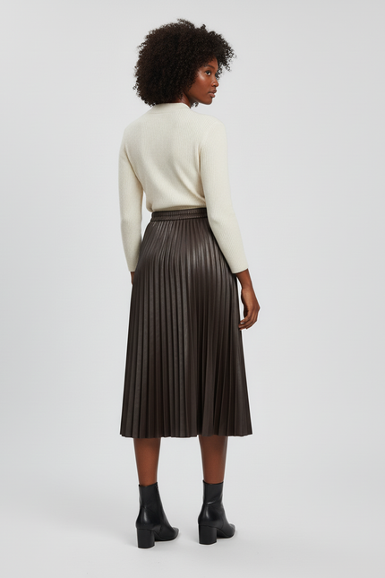 Jupe Patineuse Marron Plissée Chic
