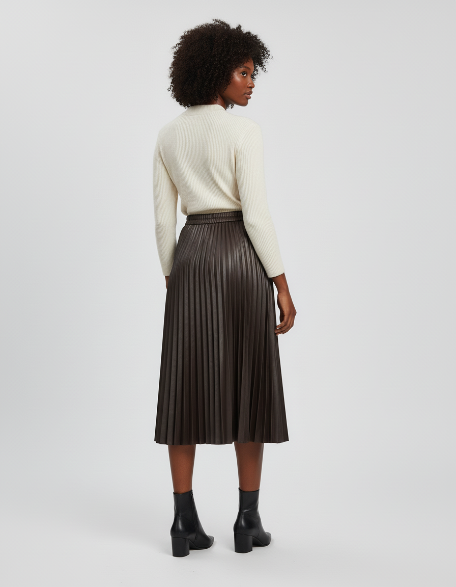 Jupe Patineuse Marron Plissée Chic