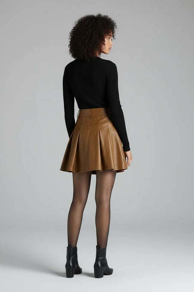 Jupe Patineuse Marron Cuir Élégante