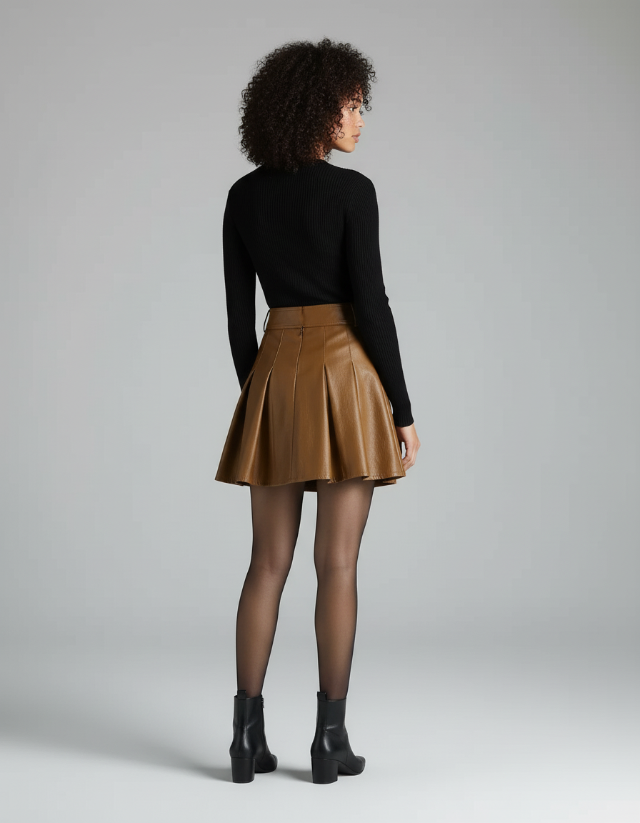 Jupe Patineuse Marron Cuir Élégante