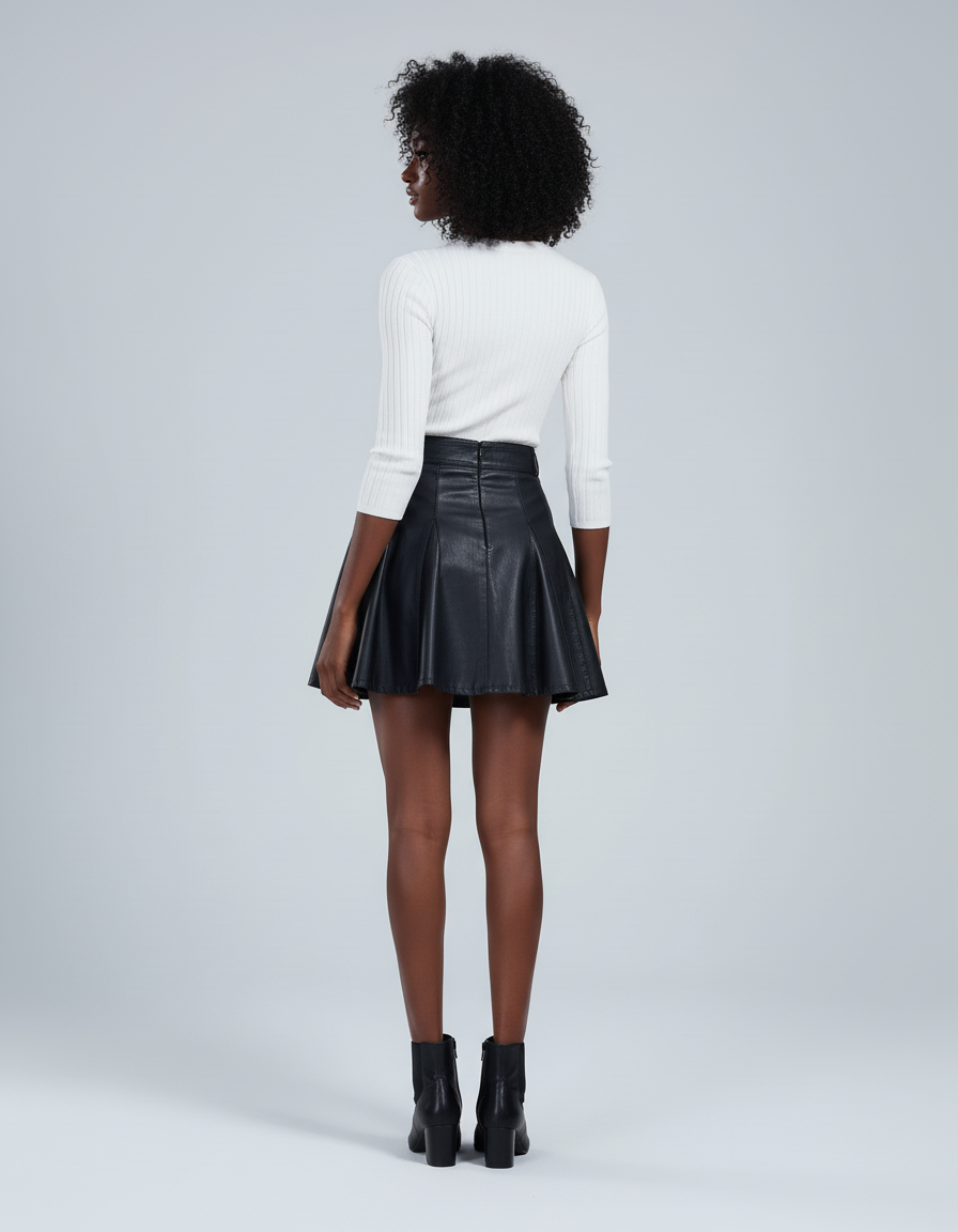 Jupe Patineuse Noire Cuir Élégante