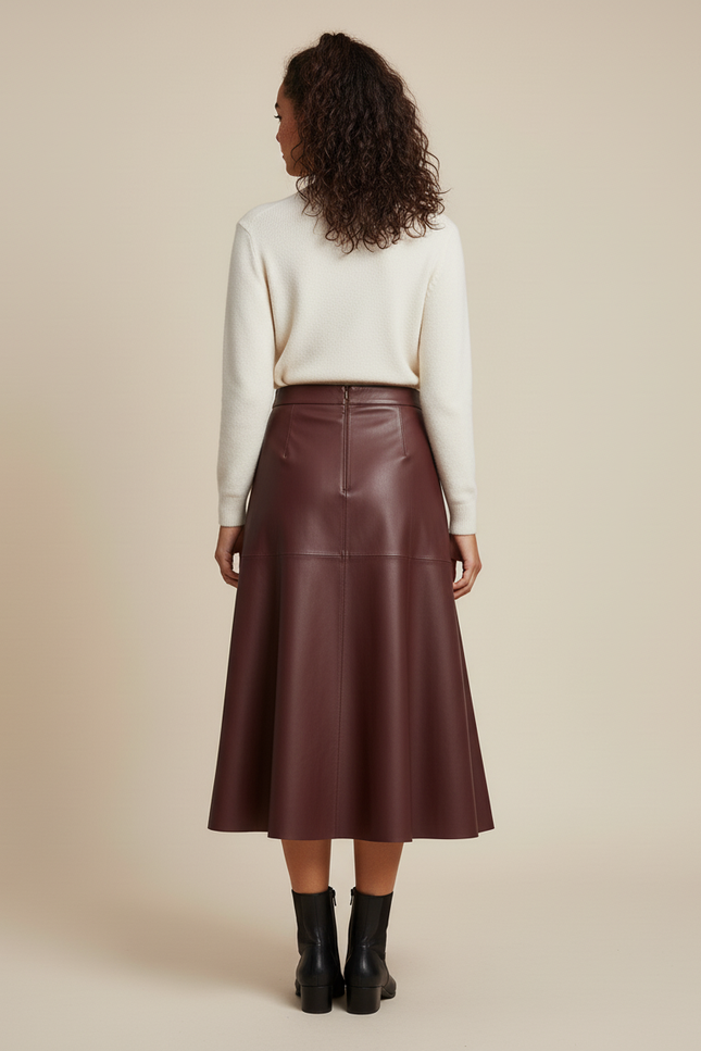 Jupe Patineuse Cuir Bordeaux Élégante