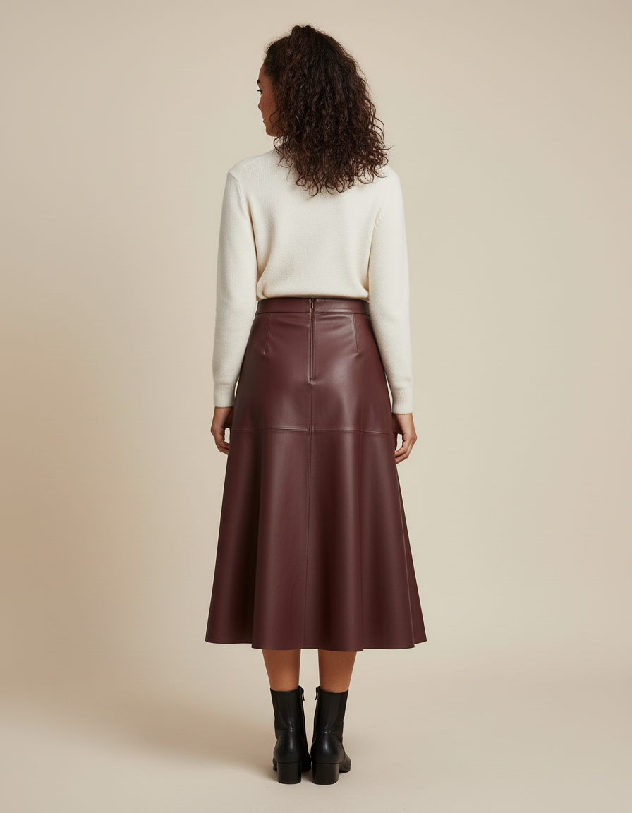 Jupe Patineuse Cuir Bordeaux Élégante