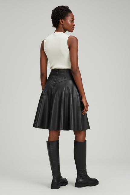 Jupe Patineuse Similicuir Structurée Chic