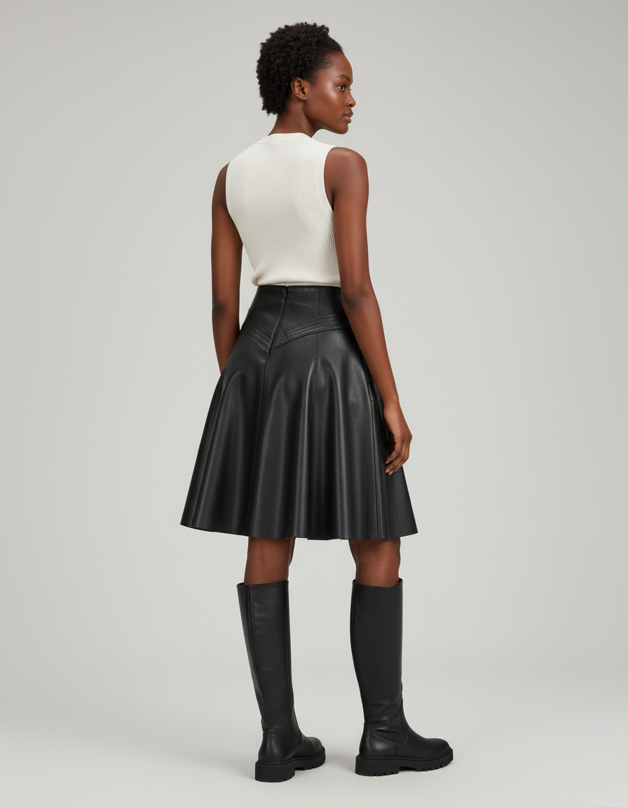 Jupe Patineuse Similicuir Structurée Chic