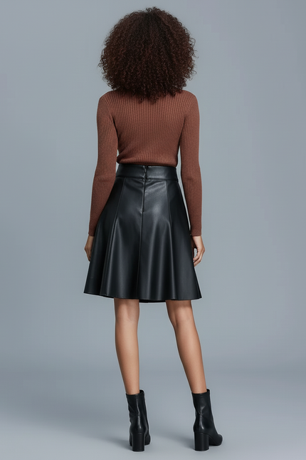 Jupe Patineuse Noire Similicuir Plissée