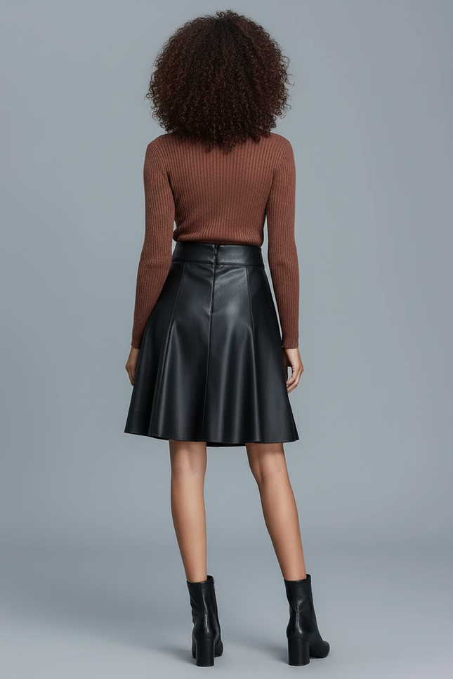 Jupe Patineuse Noire Similicuir Plissée