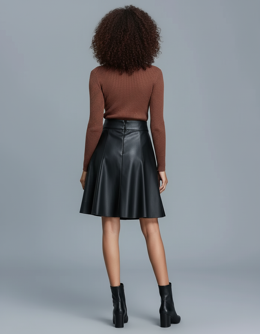 Jupe Patineuse Noire Similicuir Plissée