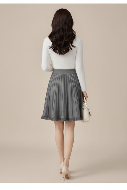 Jupe Patineuse Grise Plissée Chic Minimaliste