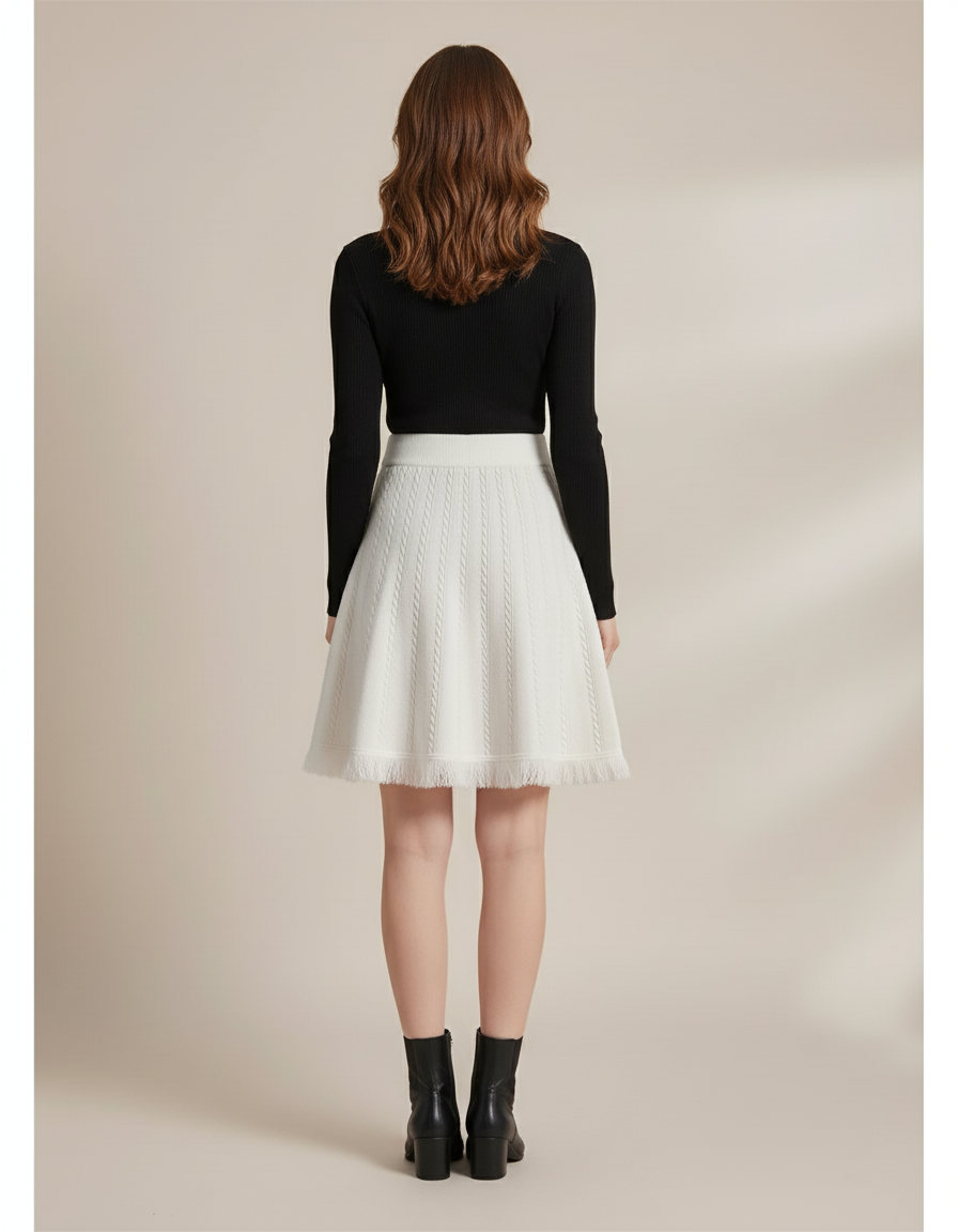Jupe Patineuse Tricotée Franges Chic