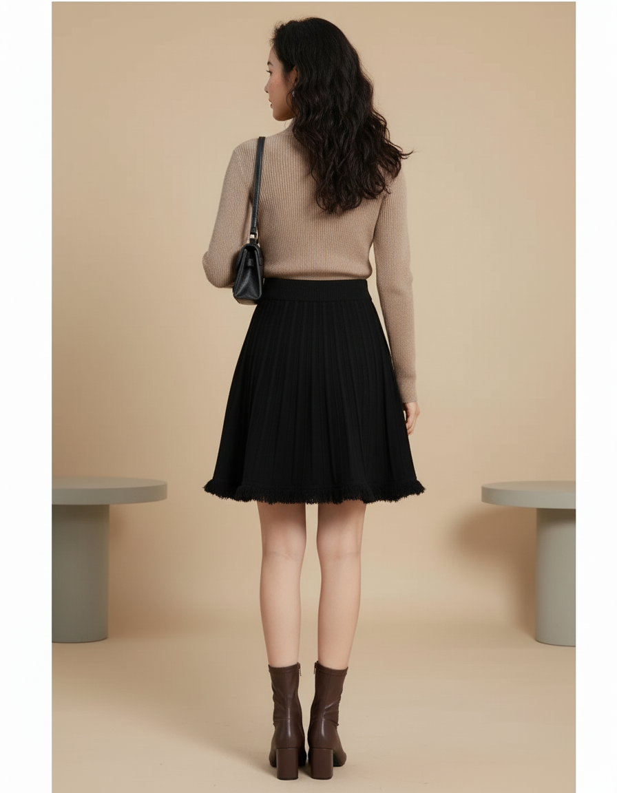 Jupe Patineuse Noire Plissée Chic Urbaine