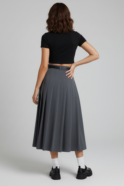 Jupe Patineuse Grise Plissée Chic Élégante Raffinée