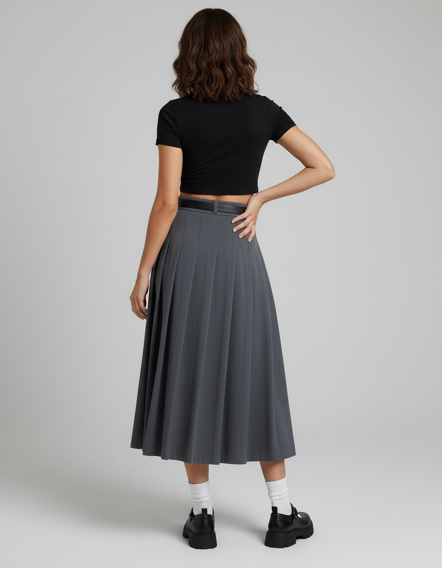 Jupe Patineuse Grise Plissée Chic Élégante Raffinée