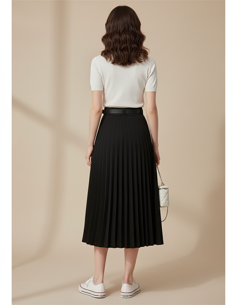 Jupe Patineuse Noire Plissée Élégante Structurée