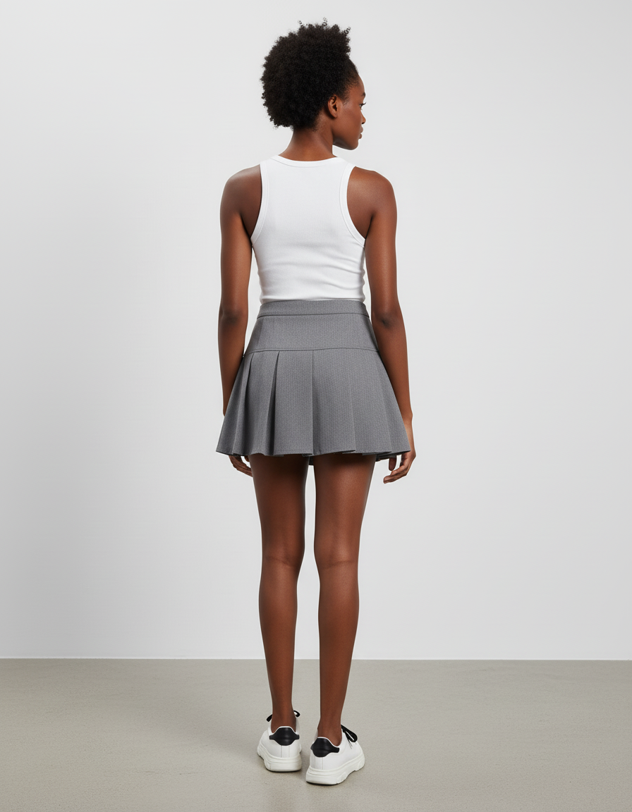 Jupe Patineuse Grise Plissée Chic Discrète