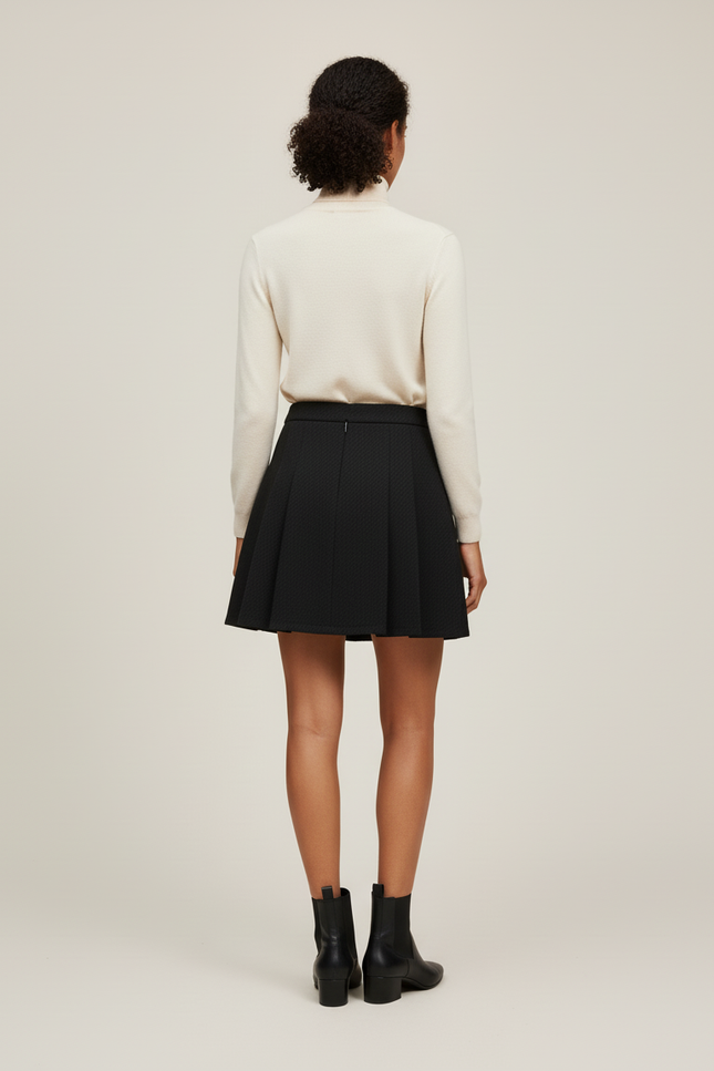 Jupe Patineuse Noire Plissée Élégante Élancée