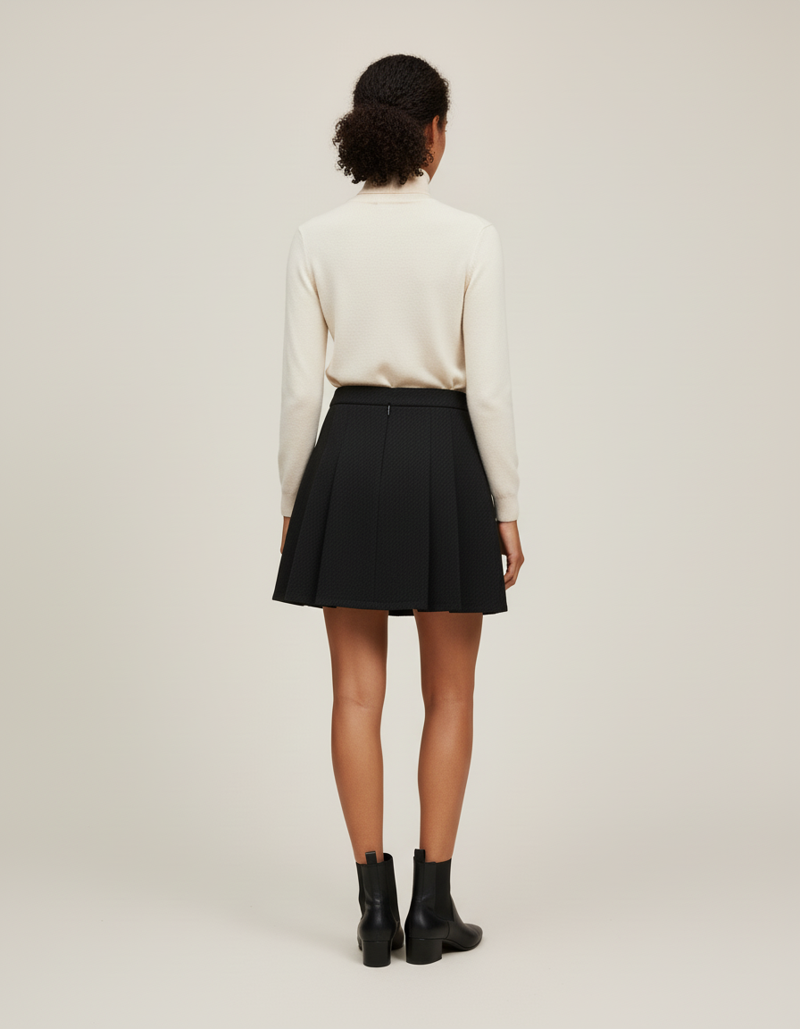 Jupe Patineuse Noire Plissée Élégante Élancée