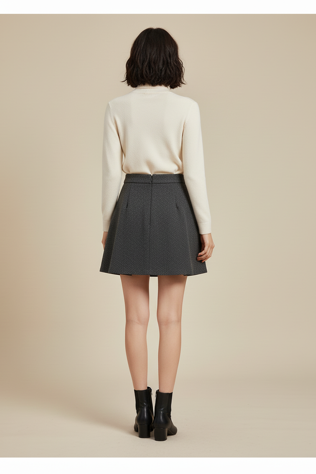 Jupe Patineuse Grise Mini Plissée Tendance