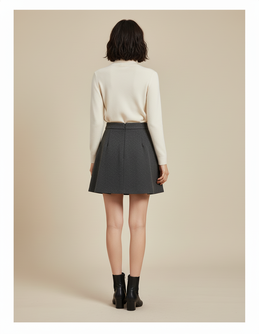 Jupe Patineuse Grise Mini Plissée Tendance