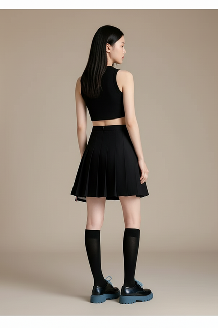 Jupe Patineuse Noire Plissée Y2K