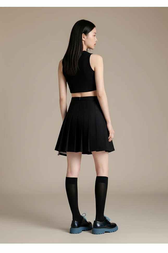 Jupe Patineuse Noire Plissée Y2K