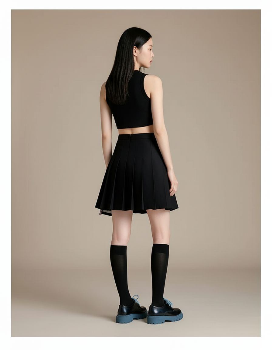 Jupe Patineuse Noire Plissée Y2K