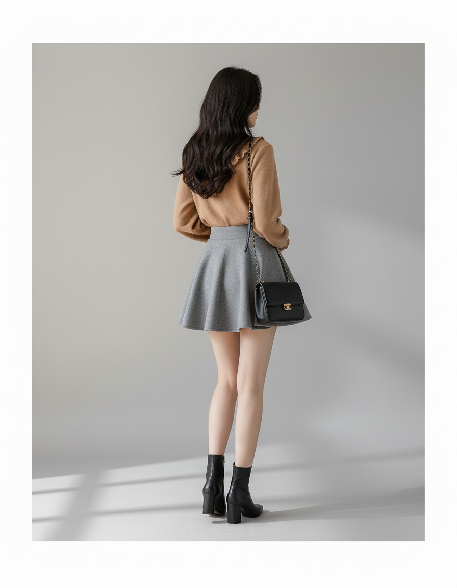 Jupe Patineuse Grise Laine Plissée