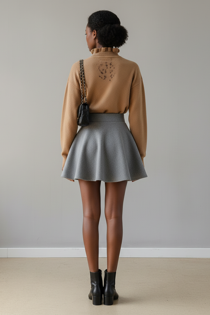 Jupe Patineuse Grise Évasée Chic Fluide